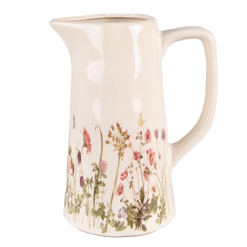 6CE1558M Decoration can 15x10x19 cm Pink Beige Ceramic Flowers Water Jug