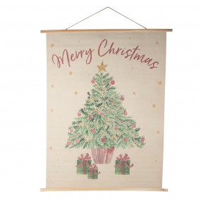25WK0056 Wall Tapestry 120x150 cm Beige Green Wood Textile Christmas Tree Rectangle Wall Hanging