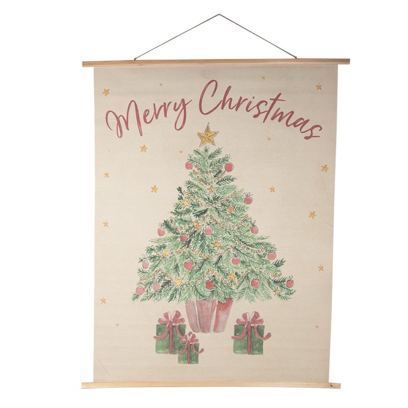 5WK0056 Wall Tapestry 120x150 cm Beige Green Wood Textile Christmas Tree Rectangle Wall Hanging