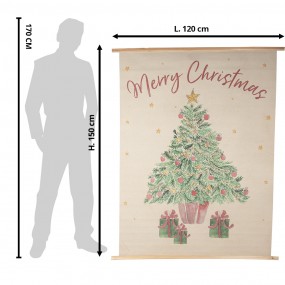 25WK0056 Wandkleed  120x150 cm Beige Groen Hout Textiel Kerstboom Rechthoek Wanddoek