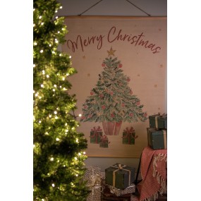25WK0056 Tappeto da parete 120x150 cm Beige Verde Legno Tessuto Albero di Natale Rettangolo Telo da parete