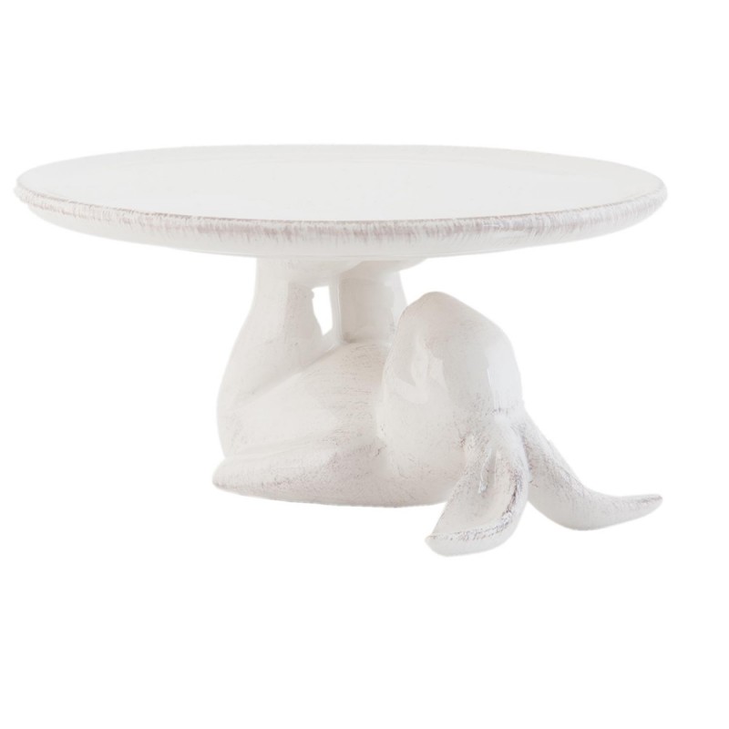 6CE0449 Cake Stand Ø 17x8 cm White Ceramic Hare Round Etagere