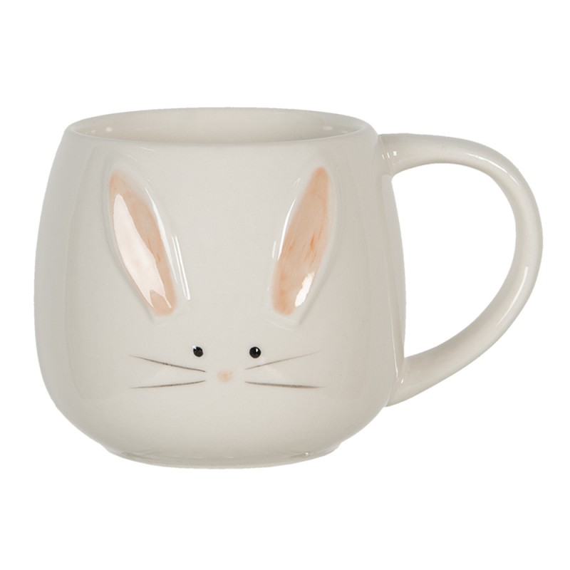 6CEMU0096 Mug 200 ml Beige Ceramic Rabbit Round Tea Mug