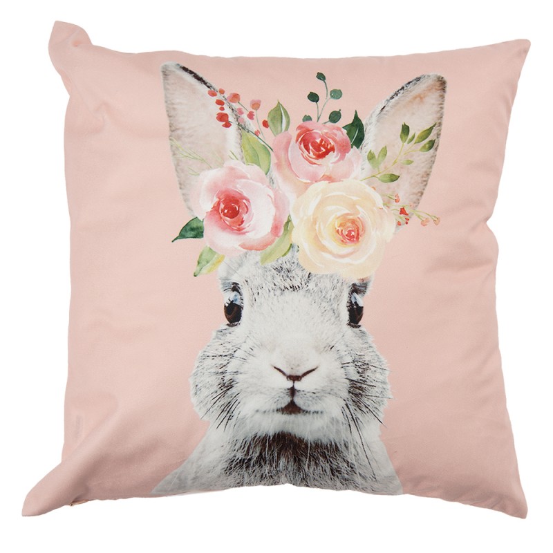 KT021.304 Cushion Cover 45x45 cm Pink White Polyester Rabbit Square Pillow Cover