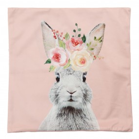 2KT021.304 Cushion Cover 45x45 cm Pink White Polyester Rabbit Square Pillow Cover