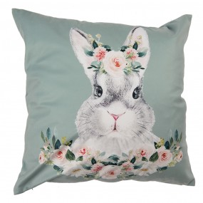 2KT021.305 Cushion Cover 45x45 cm Green White Polyester Rabbit Square Pillow Cover