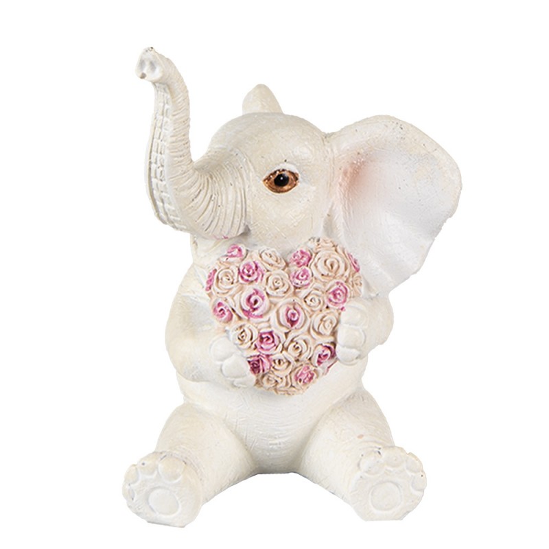 6PR3820 Figurine Elephant 10 cm White Pink Polyresin Home Accessories