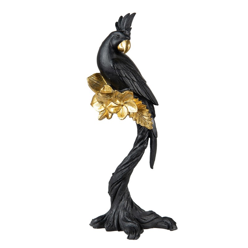 6PR3831 Figurine Parrot 22 cm Black Gold colored Polyresin Home Accessories