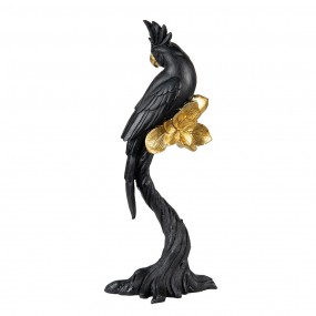 26PR3831 Statuetta Pappagallo 22 cm Nero Color oro Poliresina Accessori per la casa