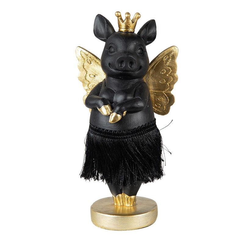 6PR3860 Figurine Cochon 18 cm Noir Couleur or Polyrésine Accessoires de maison