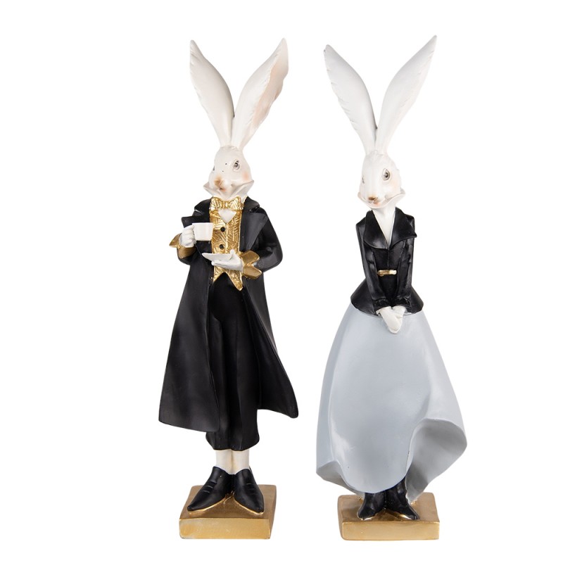 6PR4889 Figurine Rabbit 14x12x47 / 14x12x47 cm Black Grey Polyresin Home Accessories