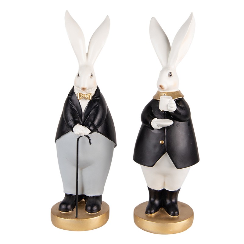 6PR4890 Figurine Rabbit 13x11x34 / 13x11x34 cm Black Grey Polyresin Home Accessories