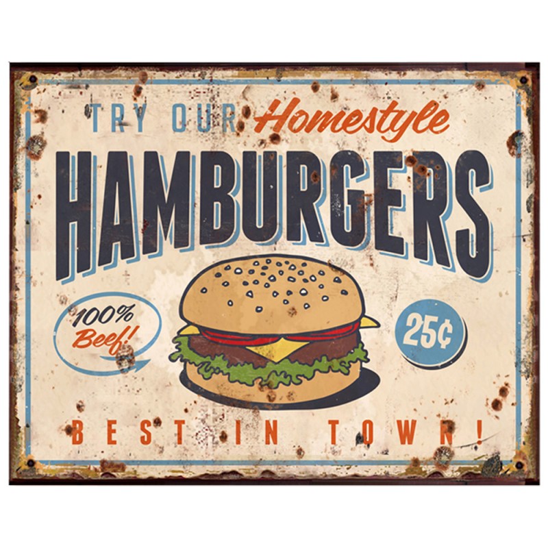 6Y5093 Plaque de texte 25x20 cm Beige Fer Hamburger Plaque murale