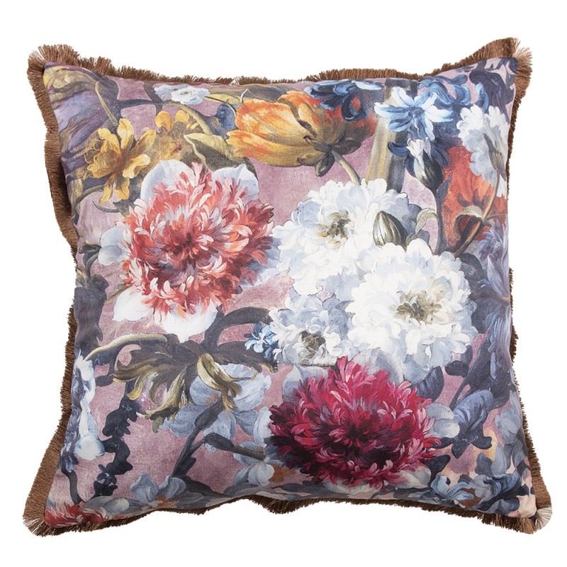 KG023.119 Decorative Cushion 45x45 cm Pink White Synthetic Flowers Square Cushion Cover with Cushion Filling