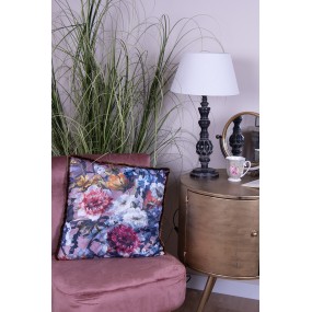 2KG023.119 Decorative Cushion 45x45 cm Pink White Synthetic Flowers Square Cushion Cover with Cushion Filling