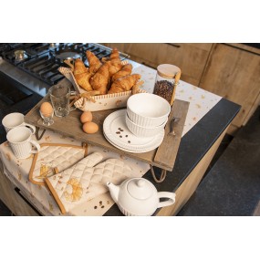 2YFB41 Keukenschort  70x85 cm Beige Katoen Croissant en koffie BBQ Schort