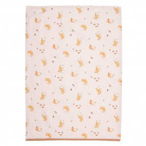 2YFB42-1 Tea Towel  50x70 cm Beige Cotton Croissant and Coffee Rectangle Kitchen Towel