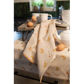 2YFB42-1 Tea Towel  50x70 cm Beige Cotton Croissant and Coffee Rectangle Kitchen Towel