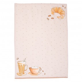 2YFB42-2 Tea Towel  50x70 cm Beige Cotton Croissant and Coffee Rectangle Kitchen Towel