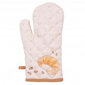 2YFB44 Oven Mitt 18x30 cm Beige Cotton Croissant and coffee