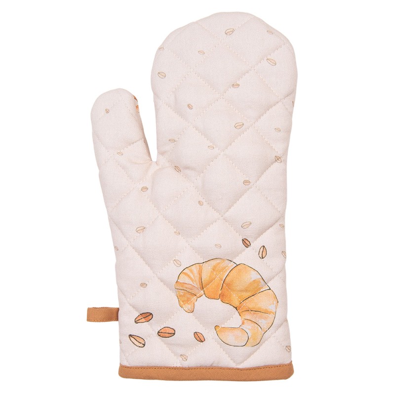 YFB44 Oven Mitt 18x30 cm Beige Cotton Croissant and Coffee Oven Glove