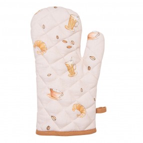 2YFB44 Oven Mitt 18x30 cm Beige Cotton Croissant and Coffee Oven Glove