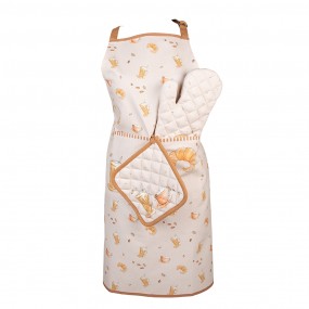2YFB44 Oven Mitt 18x30 cm Beige Cotton Croissant and Coffee Oven Glove