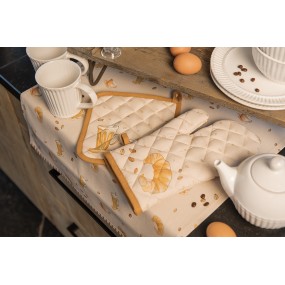 2YFB44 Ofenhandschuh 18x30 cm Beige Baumwolle Croissant und Kaffee Ofenhandschuh