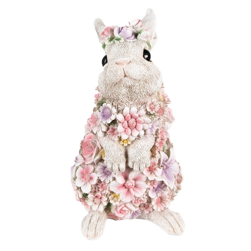 6PR4881 Figurine Rabbit 16x13x25 cm Pink Polyresin Flowers Home Accessories