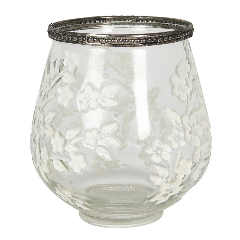 6GL2874 Porte-bougie Ø 12x13 cm Verre Métal Fleurs Porte-bougies