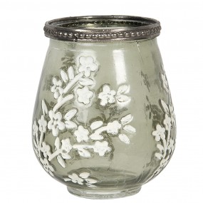 26GL2876 Tealight Holder Ø 9x11 cm Green White Glass Metal Flowers Tea-light Holder