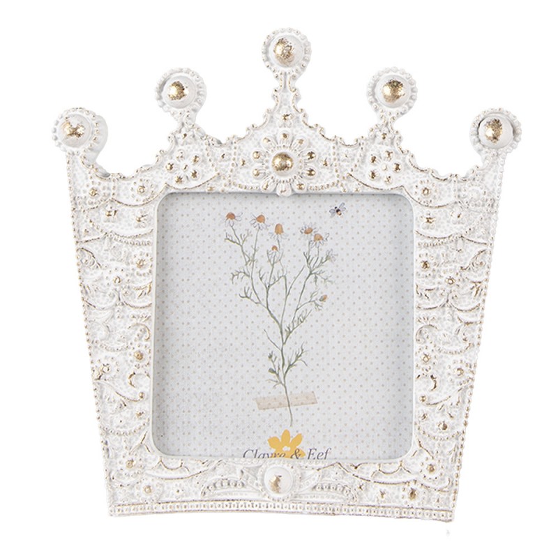 2F1027 Photo Frame Crown 7x7 cm White Gold colored Plastic Picture Frame