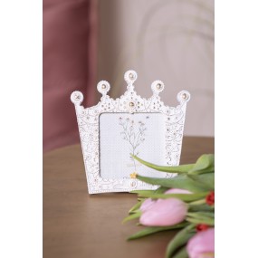 22F1027 Photo Frame Crown 7x7 cm White Gold colored Plastic Picture Frame