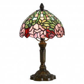 25LL-6161 Lampada da tavolo Tiffany Ø 21x39 cm  Verde Rosa  Vetro Fiori  Lampada da scrivania Tiffany