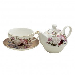 26CE1288 Tea for One 400 ml / 250 ml White Brown Porcelain Flowers Round Tea Set