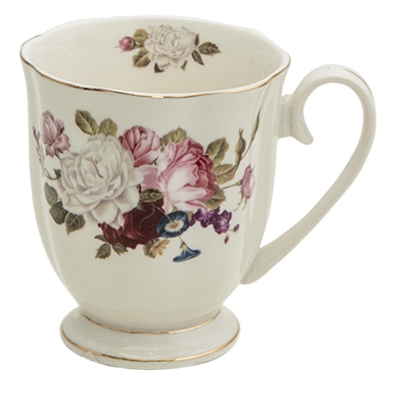 6CE1289 Mug 290 ml Blanc Porcelaine Fleurs Rond Tasse à thé