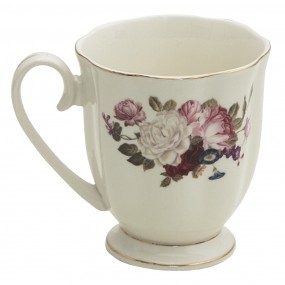 26CE1289 Mug 290 ml Blanc Porcelaine Fleurs Rond Tasse à thé