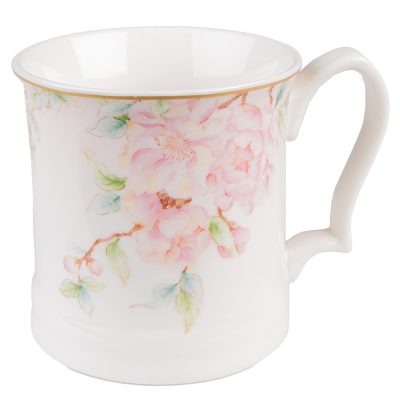 6CEMU0126 Mug 414 ml Blanc Rose Porcelaine Fleurs Tasse à thé