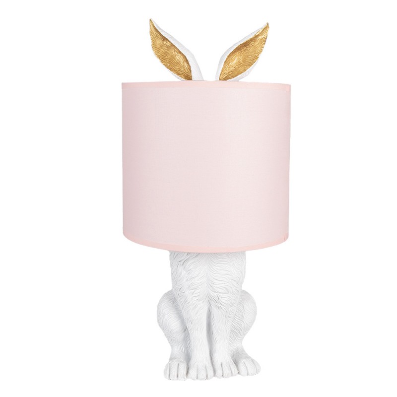 6LMC0013WP Table Lamp Rabbit Ø 20x43 cm White Pink Plastic Desk Lamp