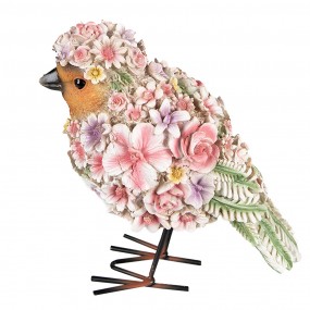 26PR4873 Figurine Oiseau 11x17x18 cm Rose Polyrésine Fleurs Accessoires de maison
