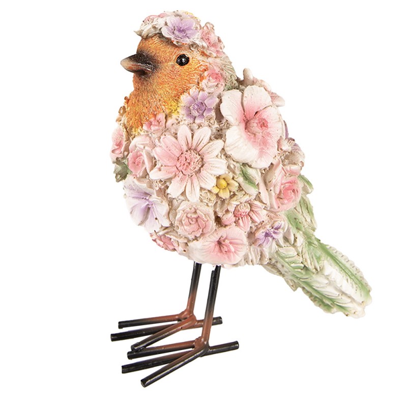 6PR4882 Figurine Oiseau 7x10x12 cm Rose Polyrésine Fleurs Accessoires de maison