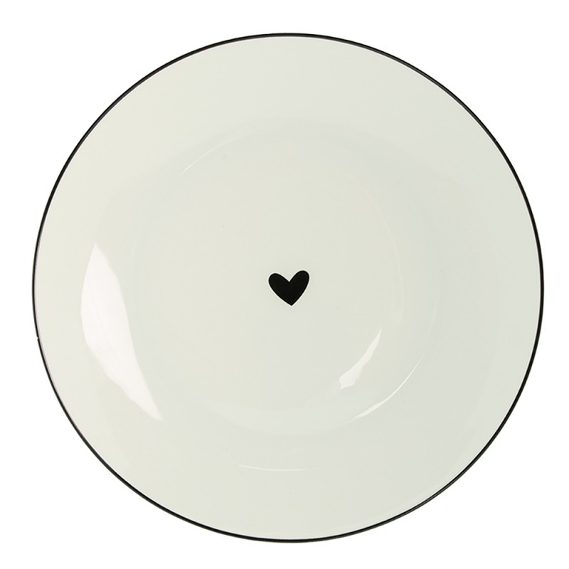 LBSHDP Breakfast Plate Ø 20 cm White Black Porcelain Hearts Round Plate
