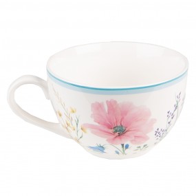 2PPOKS Tasse mit Untertasse 230 ml Weiß Rosa Porzellan Blumen Geschirr