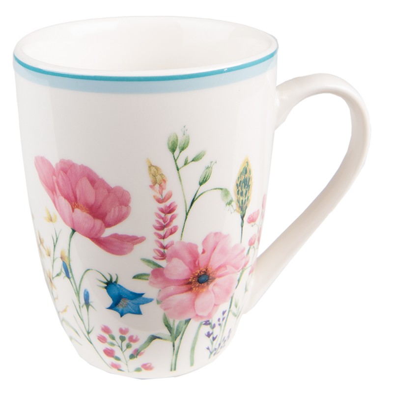 PPOMU Mug 360 ml White Pink Porcelain Flowers Tea Mug