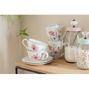 2PPOMU Mug 360 ml White Pink Porcelain Flowers Tea Mug