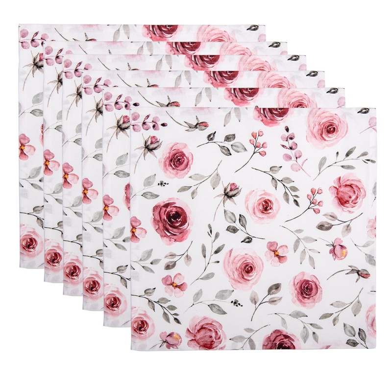 RUR43 Tovaglioli Cotone set di 6 40x40 cm Bianco Rosa Cotone Rose Quadrato  Tovagliolo Tessuto