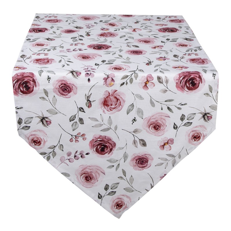 RUR65 Table Runner 50x160 cm White Pink Cotton Roses Tablecloth