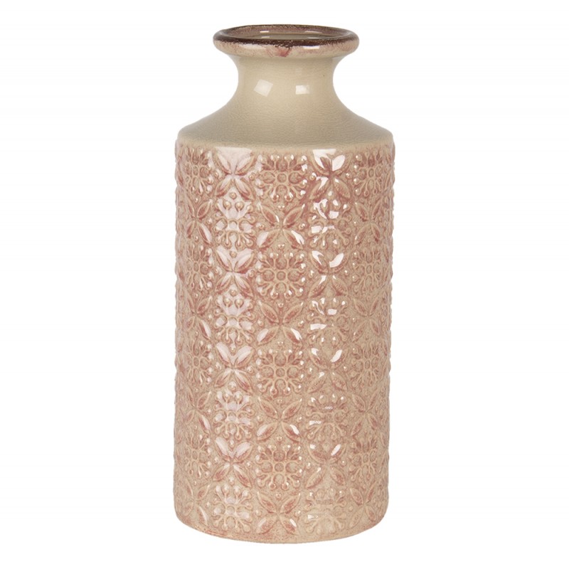 6CE1267M Vase Ø 13x30 cm Pink Ceramic Round Decorative Vase