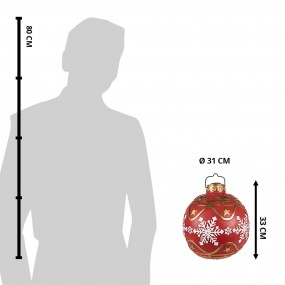 26PR3889 Kerstbal XL  Ø 31x33 cm Rood Wit Kunststof Sneeuwvlokken Kerstdecoratie