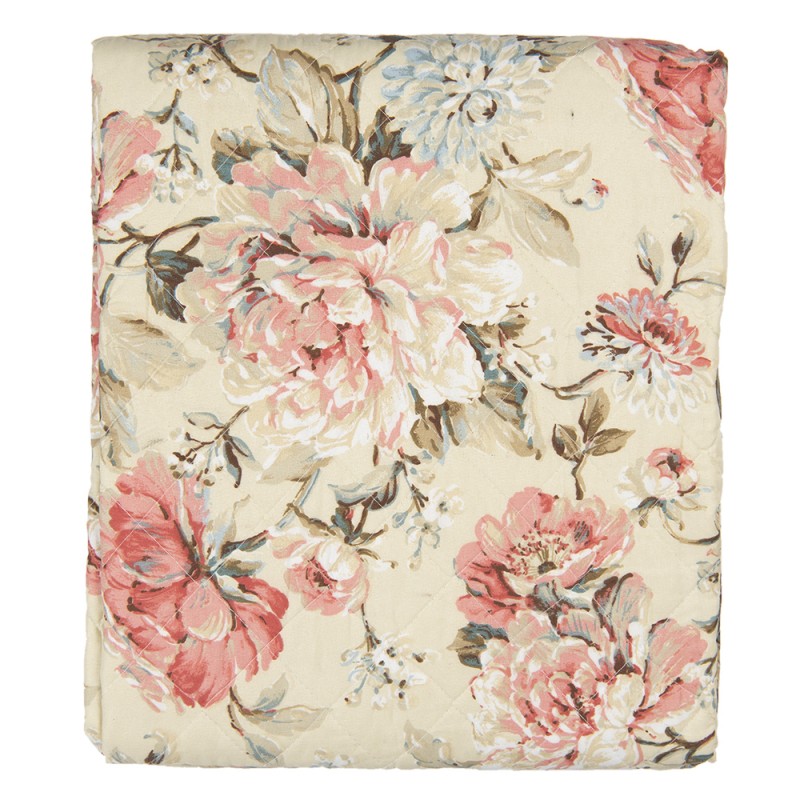 Q190.059 Couvertures 1-persoons Beige Rose Polyester Coton Fleurs Rectangle Couvre-lit